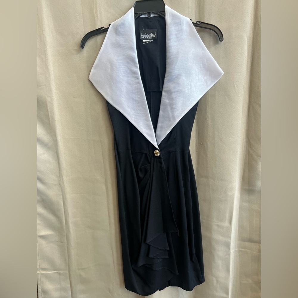 Vintage Brioche Black & White Statement Dress Size 12/14 Contrast Collar